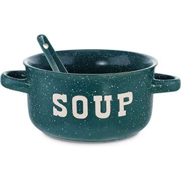 ZENVY Soup Bowl Set of 4 | Ceramic Soup Bowls and Spoons | 22 Ounce (Speckled)