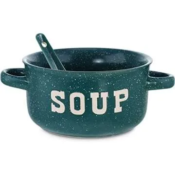 ZENVY Soup Bowl Set of 4 | Ceramic Soup Bowls and Spoons | 22 Ounce (Speckled)