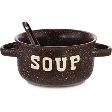 ZENVY Soup Bowl Set of 4 | Ceramic Soup Bowls and Spoons | 22 Ounce (Speckled)