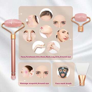 Jade Roller and Gua Sha, Face Roller Kit for Women,Natural Rose Quartz Massager for Face,Eyes,Neck,Reduce Swelling and Anti Wrinkle, Noiseless and Magnetic Suction