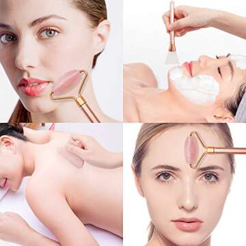 Jade Roller and Gua Sha, Face Roller Kit for Women,Natural Rose Quartz Massager for Face,Eyes,Neck,Reduce Swelling and Anti Wrinkle, Noiseless and Magnetic Suction