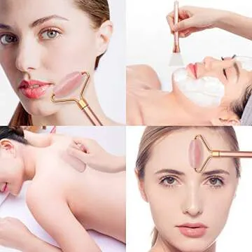 Jade Roller and Gua Sha, Face Roller Kit for Women,Natural Rose Quartz Massager for Face,Eyes,Neck,Reduce Swelling and Anti Wrinkle, Noiseless and Magnetic Suction