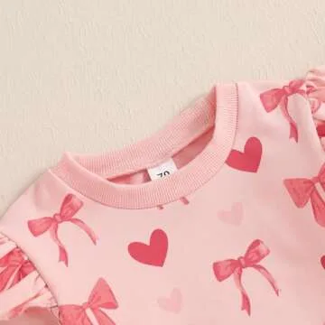 DSOKUHIB Toddler Baby Girl Valentine's Day Outfit Bow Heart Long Sleeve Sweatshirt Top Pants Set 2Pcs Winter Spring Clothes (Pink, 0-6 Months)