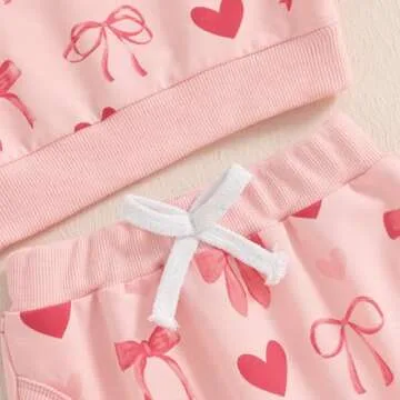 DSOKUHIB Toddler Baby Girl Valentine's Day Outfit Bow Heart Long Sleeve Sweatshirt Top Pants Set 2Pcs Winter Spring Clothes (Pink, 0-6 Months)