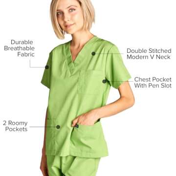 Dagacci Medical Uniform Womens Medical Scrub Set Shirt Top and Pant, Apple Green, X-Small, Short Sleeve