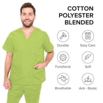 Dagacci Medical Uniform Womens Medical Scrub Set Shirt Top and Pant, Apple Green, X-Small, Short Sleeve