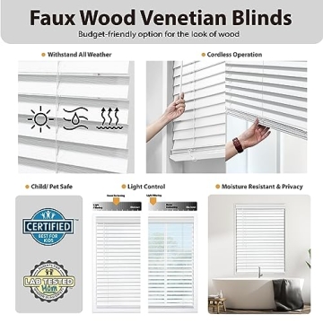 DEZ FURNISHINGS 34" Cordless Faux Wood Blinds in Dark Oak