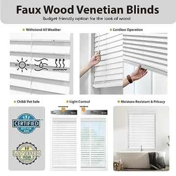 DEZ FURNISHINGS 34" Cordless Faux Wood Blinds in Dark Oak