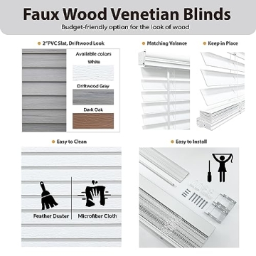 Stylish DEZ FURNISHINGS Faux Wood Blinds 56" W Dark Oak