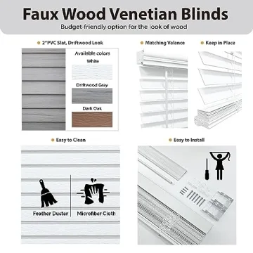 Stylish DEZ FURNISHINGS Faux Wood Blinds 56" W Dark Oak