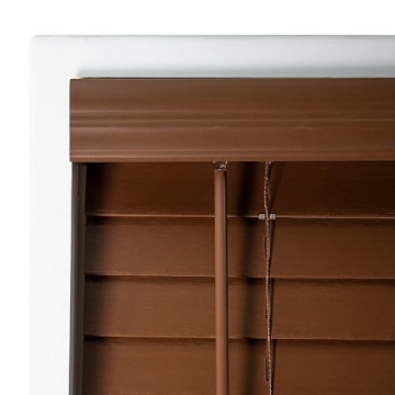 Stylish DEZ FURNISHINGS Faux Wood Blinds 56" W Dark Oak