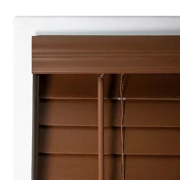 Stylish DEZ FURNISHINGS Faux Wood Blinds 56" W Dark Oak
