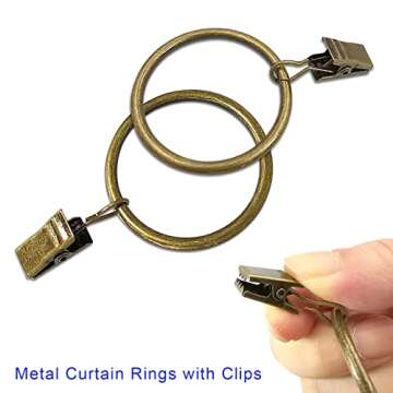 LLPJS 40 Pack Metal Curtain Rings with Clips, Drapery Clips with Rings, Curtain Rod Clips Hooks, Decorative Windows Hanging Curtain Hangers, 1.5 Inch Interior Diameter, Bronze