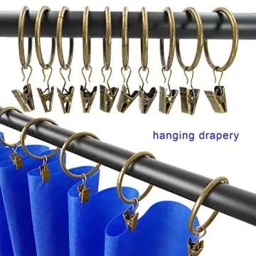 LLPJS 40 Pack Metal Curtain Rings with Clips, Drapery Clips with Rings, Curtain Rod Clips Hooks, Decorative Windows Hanging Curtain Hangers, 1.5 Inch Interior Diameter, Bronze