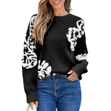 EVALESS Cute Sweaters Fall Outfits for Women 2024 Trendy Fashion Winter Crewneck Knit Loose Fitted P...