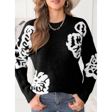 EVALESS Cute Sweaters Fall Outfits for Women 2024 Trendy Fashion Winter Crewneck Knit Loose Fitted Pullover Black Medium