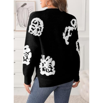 EVALESS Cute Sweaters Fall Outfits for Women 2024 Trendy Fashion Winter Crewneck Knit Loose Fitted Pullover Black Medium