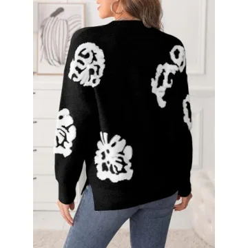 EVALESS Cute Sweaters Fall Outfits for Women 2024 Trendy Fashion Winter Crewneck Knit Loose Fitted Pullover Black Medium