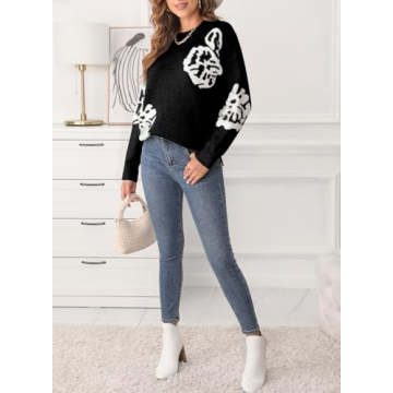 EVALESS Cute Sweaters Fall Outfits for Women 2024 Trendy Fashion Winter Crewneck Knit Loose Fitted Pullover Black Medium