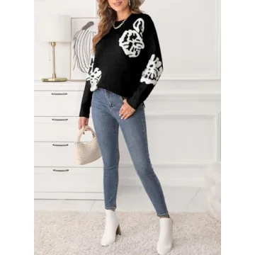 EVALESS Cute Sweaters Fall Outfits for Women 2024 Trendy Fashion Winter Crewneck Knit Loose Fitted Pullover Black Medium