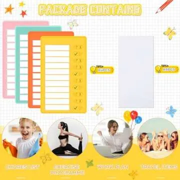 Queekay 4 Pcs Blank Chore Chart Kids Chore Chart, Plastic Checklist Board with 8 Detachable Cardstock to Do List for Home Routine Planning (Orange, Yellow, Green, Pink)