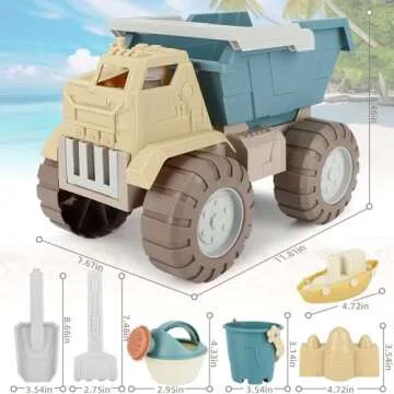 QLT Beach Toys for Toddlers - Kids Sand Toys Include Train Beach Dump Truck, Beach Bucket, Watering Bucket, Sand Shovel, Sand Rake, Little Boat, Sand Castle Toys - Sandbox Toys with Gift Box