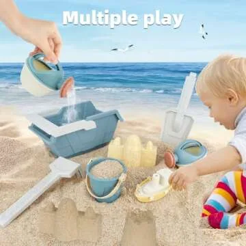 QLT Beach Toys for Toddlers - Kids Sand Toys Include Train Beach Dump Truck, Beach Bucket, Watering Bucket, Sand Shovel, Sand Rake, Little Boat, Sand Castle Toys - Sandbox Toys with Gift Box