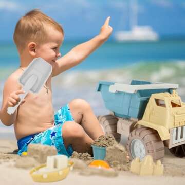 QLT Beach Toys for Toddlers - Kids Sand Toys Include Train Beach Dump Truck, Beach Bucket, Watering Bucket, Sand Shovel, Sand Rake, Little Boat, Sand Castle Toys - Sandbox Toys with Gift Box