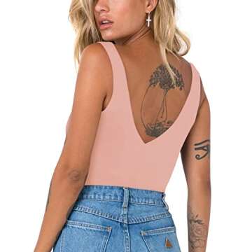 REORIA Women's Summer Sexy Plunge Deep V Neck Sleeveless Double Lined One Piece Tank Tops Thong Body...
