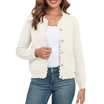 ZAFUL Women's Cardigan Sweaters 2024 Casual Long Sleeve Open Front Button Down Tweed Knit Cardigans ...