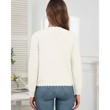 ZAFUL Women's Cardigan Sweaters 2024 Casual Long Sleeve Open Front Button Down Tweed Knit Cardigans Fall Jackets Outerwear White