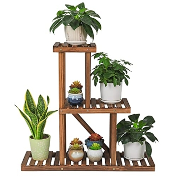 Ufine 3 Tier Wood Plant Stand for Indoor Outdoor Use