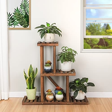 Ufine 3 Tier Wood Plant Stand for Indoor Outdoor Use