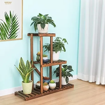 Ufine 3 Tier Wood Plant Stand for Indoor Outdoor Use