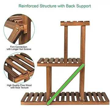 Ufine 3 Tier Wood Plant Stand for Indoor Outdoor Use