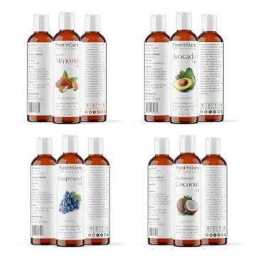 Carrier Oil Variety Set 4 oz. Cold Pressed 100% Pure Natural Sweet Almond, Avocado, Coconut Fraction...