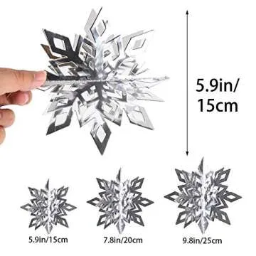 CCINEE 12 Pieces 3D Silver Snowflake Hanging Garland, Christmas Iridescent Paper Snowflakes String O...