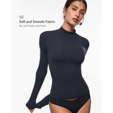 INLYRIC Women's Inbarely Soft Mock Turtleneck Double Lined Long Sleeve Tops Going Out Slim Fitted Sexy Trendy T-Shirts True Navy Medium
