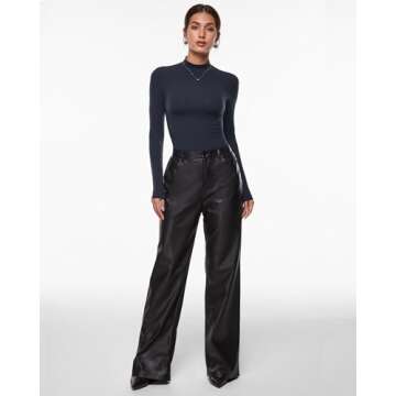 INLYRIC Women's Inbarely Soft Mock Turtleneck Double Lined Long Sleeve Tops Going Out Slim Fitted Sexy Trendy T-Shirts True Navy Medium