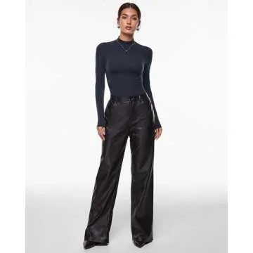 INLYRIC Women's Inbarely Soft Mock Turtleneck Double Lined Long Sleeve Tops Going Out Slim Fitted Sexy Trendy T-Shirts True Navy Medium