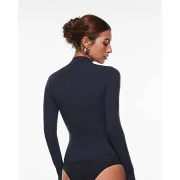 INLYRIC Women's Inbarely Soft Mock Turtleneck Double Lined Long Sleeve Tops Going Out Slim Fitted Sexy Trendy T-Shirts True Navy Medium