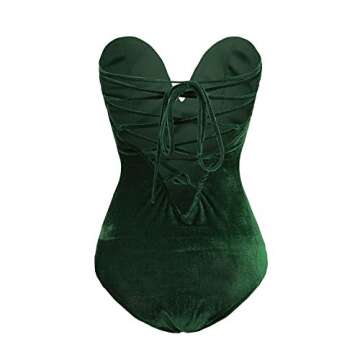 Clothink Women Strapless Velvet Bodysuit Back Lace Up Jumpsuit,Sexy Bodysuit Top Playboy Bunny Hallo...