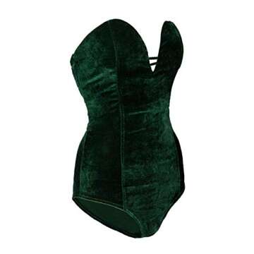Clothink Women Strapless Velvet Bodysuit Back Lace Up Jumpsuit,Sexy Bodysuit Top Playboy Bunny Halloween Costume Green L