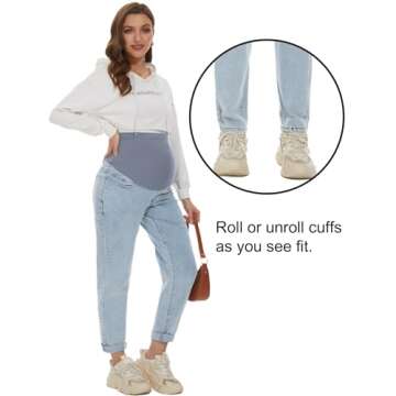 POSHGLAM Women's Maternity Jeans Over Belly Comfy Stretch Boyfriend Jeans Denim Pregnancy Pants(Light Blue, Small)
