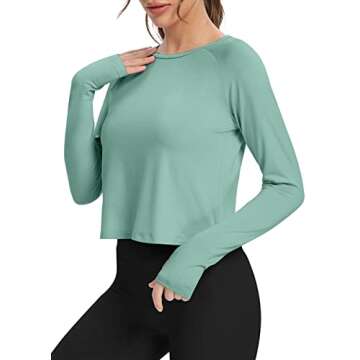 Bestisun Workout Top Long Sleeve Tee Shirt Crop Gym Exercise Wear Athletic Yoga Clothes Gray Green X...