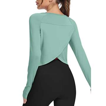 Bestisun Workout Top Long Sleeve Tee Shirt Crop Gym Exercise Wear Athletic Yoga Clothes Gray Green XL