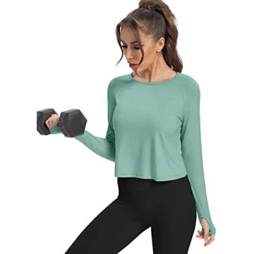 Bestisun Workout Top Long Sleeve Tee Shirt Crop Gym Exercise Wear Athletic Yoga Clothes Gray Green XL