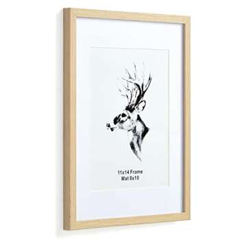 Yaetm 11x14 Wood Picture Frame with Mat for 8x10 Set of 4, Natural Solid Oak Wood 11x14 Frame with T...