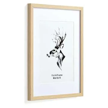 Yaetm 11x14 Wood Picture Frame with Mat for 8x10 Set of 4, Natural Solid Oak Wood 11x14 Frame with T...