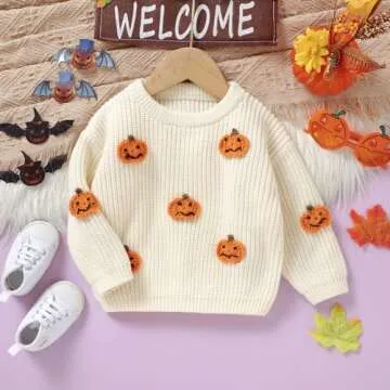 MAYUMMPY Toddler Baby Boy Girl Halloween Sweater Pumpkin Warm Pullover Sweatshirt Knitwear Knitted Fall Winter Clothes (Halloween White, 2-3 Years)